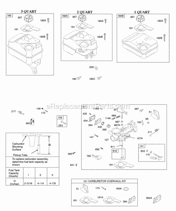 Carburetor Carburetor Overhaul Kit Fuel Supply Diagram and Parts List for  Briggs and Stratton Engine